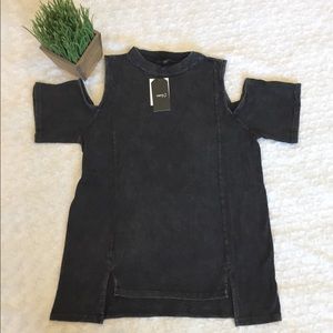 Cold Shoulder Black Distressed Shirt